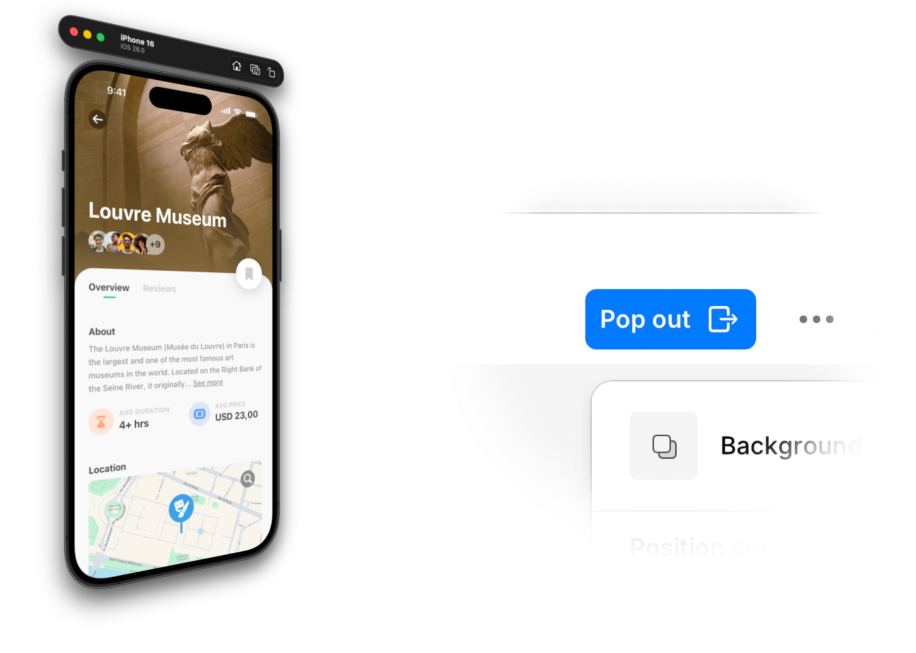 Background: iOS Simulator with app